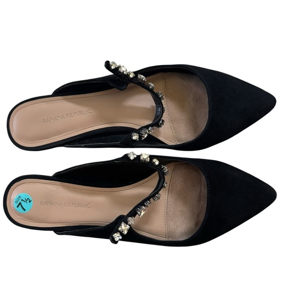 Banana Republic Embellished Strap Suede Mule pointed toe mirrored heel black 7.5 - Picture 10 of 14